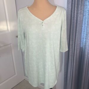 Karen Neuberger Mint Green Patterned Long Sleeve Pajama Shirt